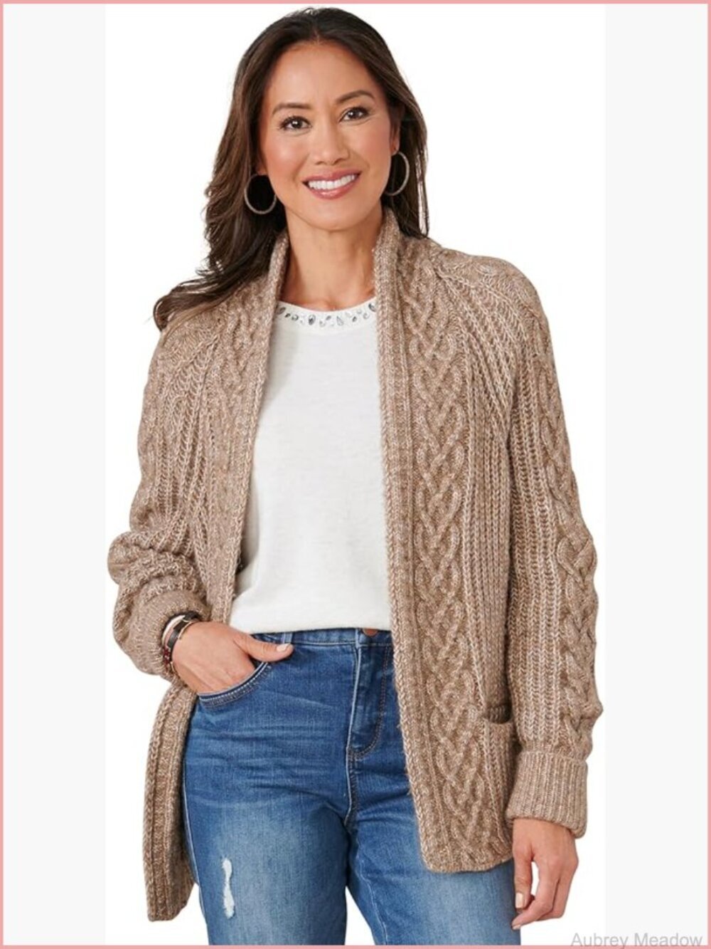 Long Sleeve Cable Stitch Open Cardigan Sweater Pullover